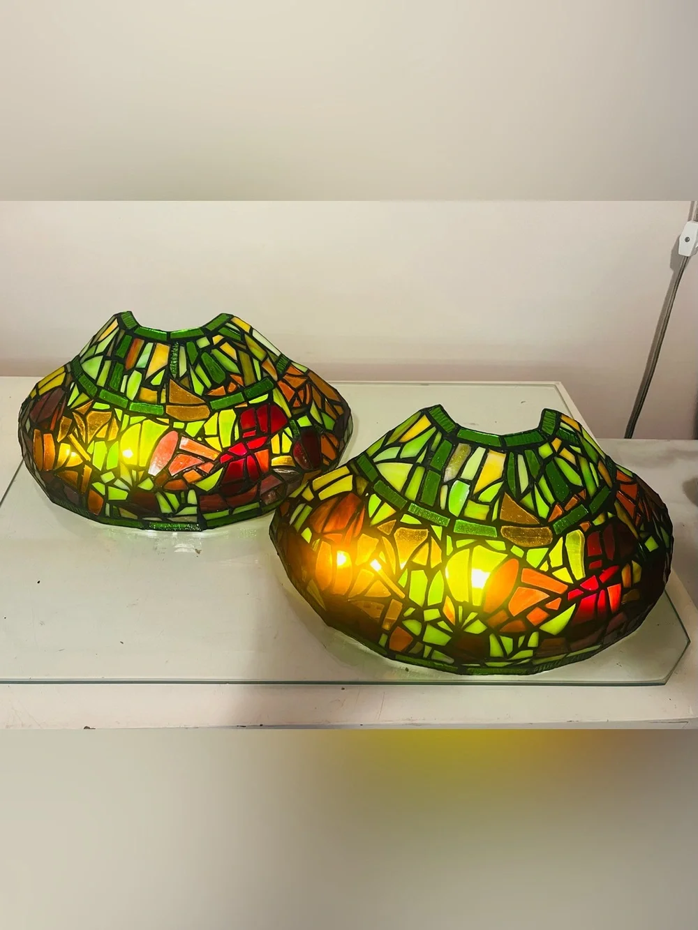 Tiffany Style Stained Glass Wireless Wall Sconces- Pair
